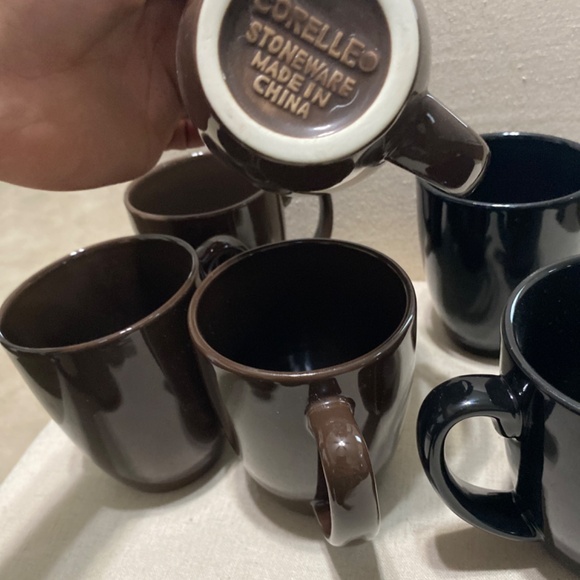 Corelle stoneware coffee cups 6 but bundle of 8 brown and black - Picture 9 of 11